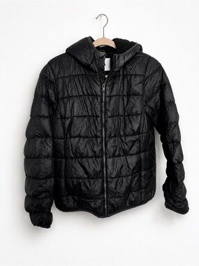 Aritzia TNA Black Goose Down Puffer Jacket Hooded Cozy Winter Coat Women’s L